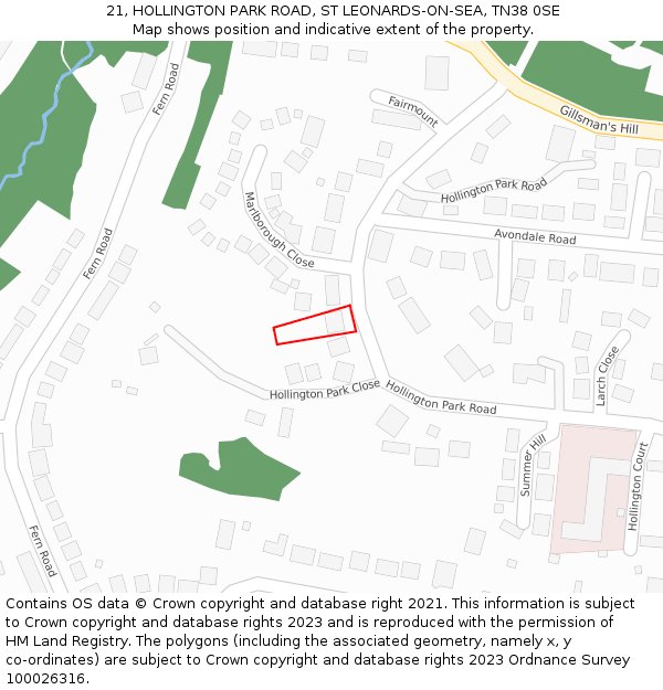 21, HOLLINGTON PARK ROAD, ST LEONARDS-ON-SEA, TN38 0SE: Location map and indicative extent of plot