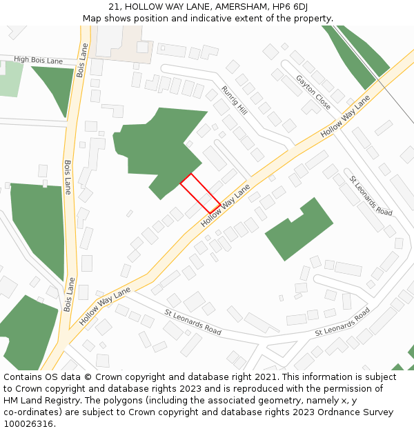 21, HOLLOW WAY LANE, AMERSHAM, HP6 6DJ: Location map and indicative extent of plot