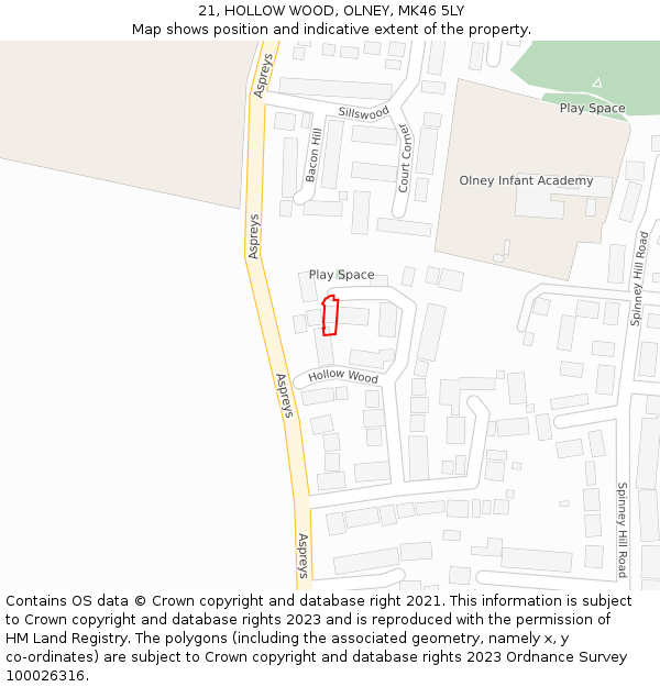 21, HOLLOW WOOD, OLNEY, MK46 5LY: Location map and indicative extent of plot