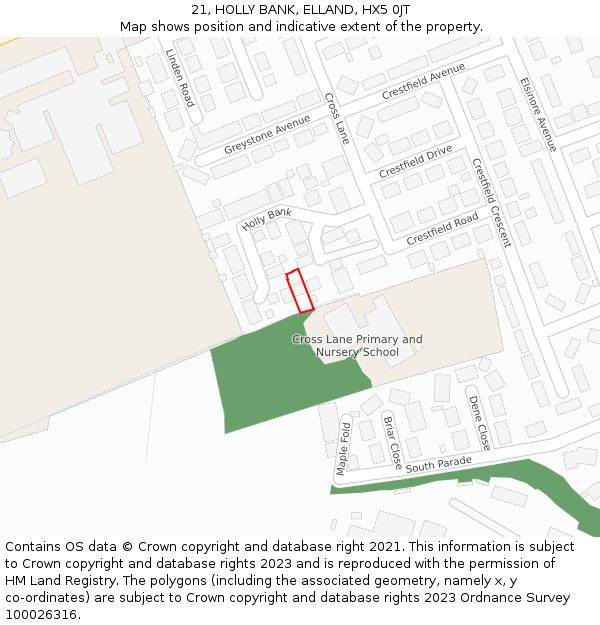 21, HOLLY BANK, ELLAND, HX5 0JT: Location map and indicative extent of plot