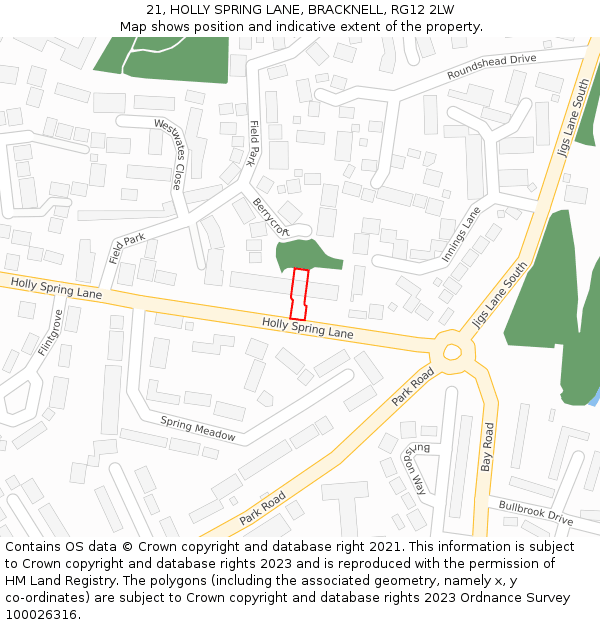 21, HOLLY SPRING LANE, BRACKNELL, RG12 2LW: Location map and indicative extent of plot