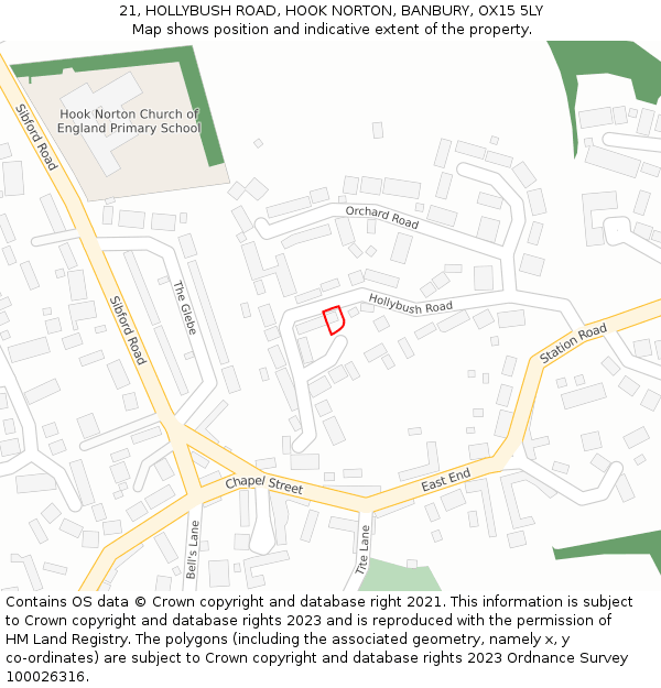 21, HOLLYBUSH ROAD, HOOK NORTON, BANBURY, OX15 5LY: Location map and indicative extent of plot