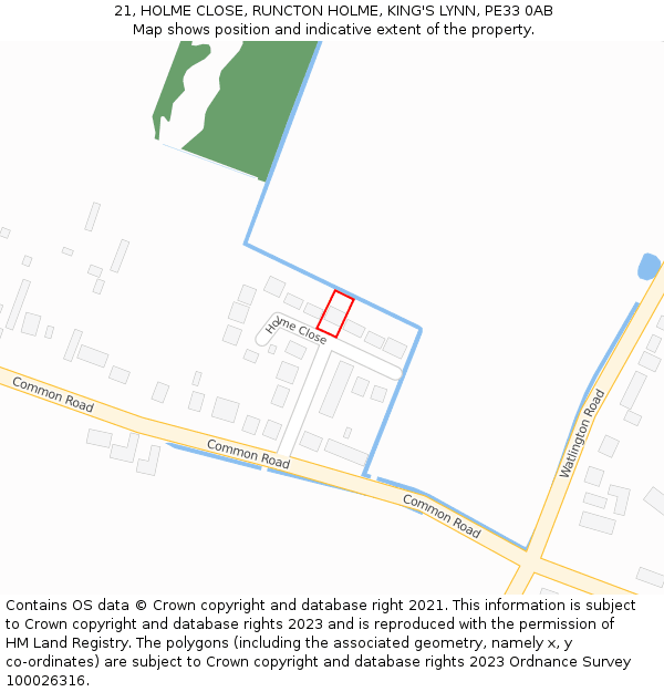 21, HOLME CLOSE, RUNCTON HOLME, KING'S LYNN, PE33 0AB: Location map and indicative extent of plot