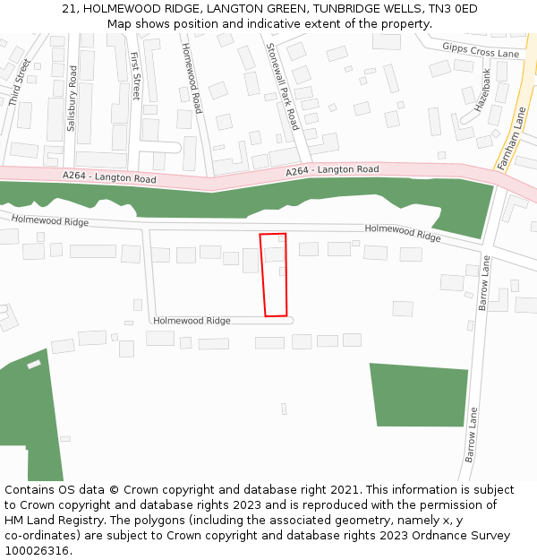 21, HOLMEWOOD RIDGE, LANGTON GREEN, TUNBRIDGE WELLS, TN3 0ED: Location map and indicative extent of plot