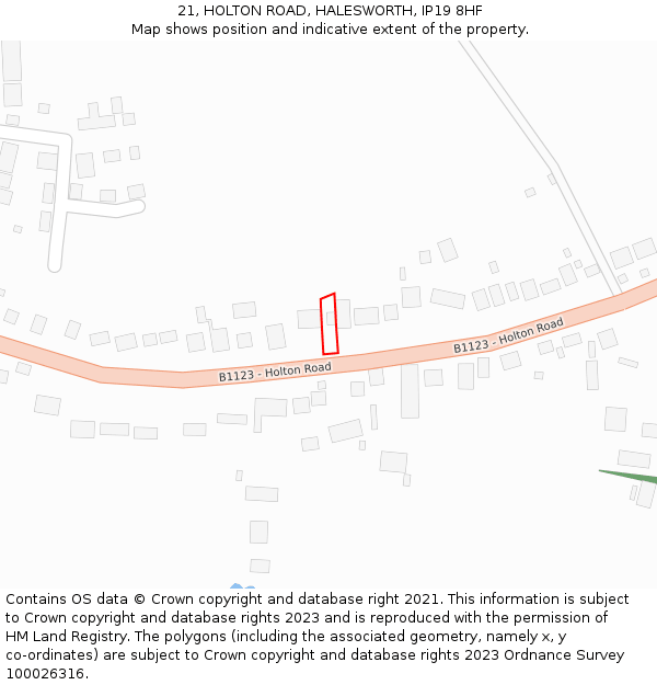 21, HOLTON ROAD, HALESWORTH, IP19 8HF: Location map and indicative extent of plot