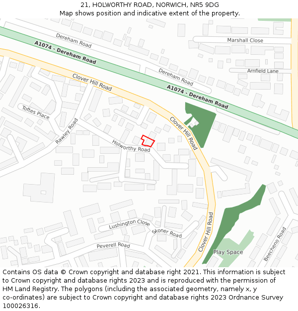 21, HOLWORTHY ROAD, NORWICH, NR5 9DG: Location map and indicative extent of plot