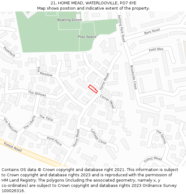 21, HOME MEAD, WATERLOOVILLE, PO7 6YE: Location map and indicative extent of plot