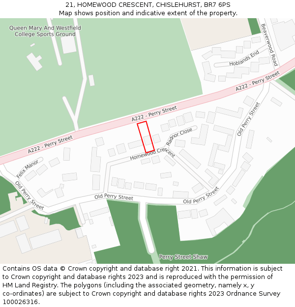 21, HOMEWOOD CRESCENT, CHISLEHURST, BR7 6PS: Location map and indicative extent of plot