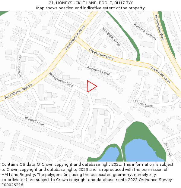 21, HONEYSUCKLE LANE, POOLE, BH17 7YY: Location map and indicative extent of plot