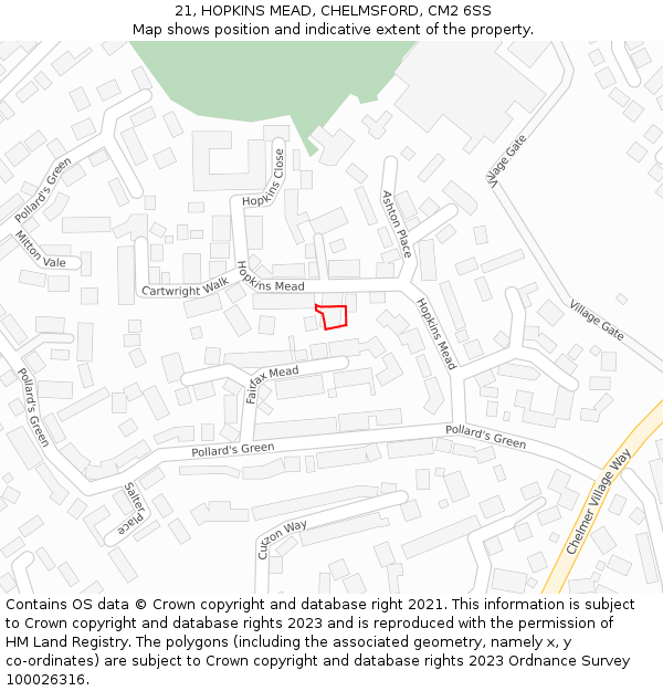 21, HOPKINS MEAD, CHELMSFORD, CM2 6SS: Location map and indicative extent of plot