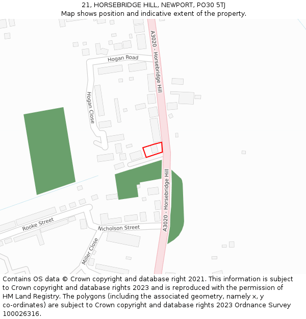 21, HORSEBRIDGE HILL, NEWPORT, PO30 5TJ: Location map and indicative extent of plot