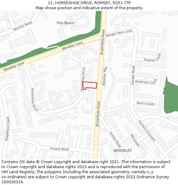 21, HORSESHOE DRIVE, ROMSEY, SO51 7TP: Location map and indicative extent of plot