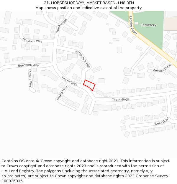 21, HORSESHOE WAY, MARKET RASEN, LN8 3FN: Location map and indicative extent of plot