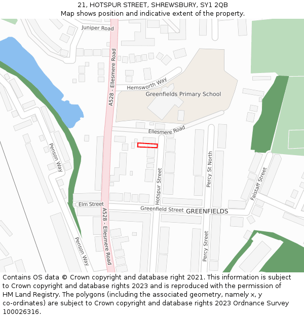 21, HOTSPUR STREET, SHREWSBURY, SY1 2QB: Location map and indicative extent of plot