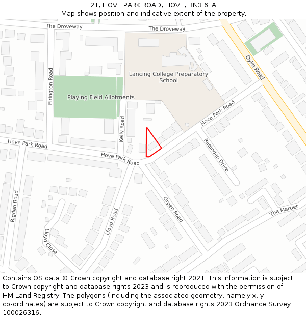 21, HOVE PARK ROAD, HOVE, BN3 6LA: Location map and indicative extent of plot