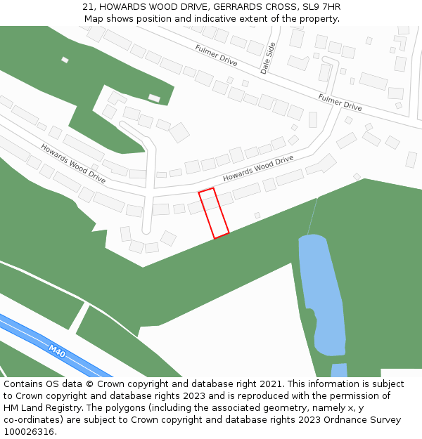 21, HOWARDS WOOD DRIVE, GERRARDS CROSS, SL9 7HR: Location map and indicative extent of plot