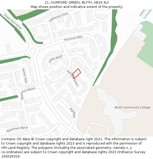 21, HUMFORD GREEN, BLYTH, NE24 4LY: Location map and indicative extent of plot