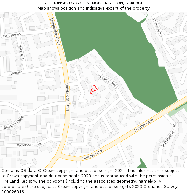 21, HUNSBURY GREEN, NORTHAMPTON, NN4 9UL: Location map and indicative extent of plot