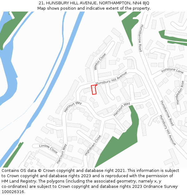 21, HUNSBURY HILL AVENUE, NORTHAMPTON, NN4 8JQ: Location map and indicative extent of plot