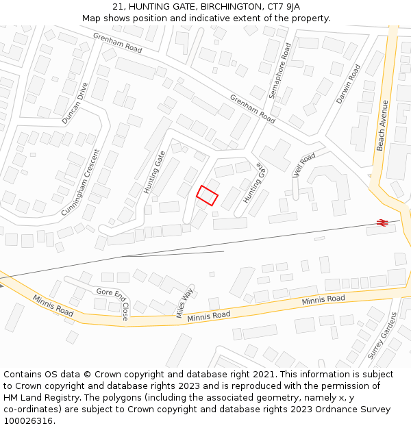 21, HUNTING GATE, BIRCHINGTON, CT7 9JA: Location map and indicative extent of plot
