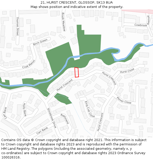 21, HURST CRESCENT, GLOSSOP, SK13 8UA: Location map and indicative extent of plot