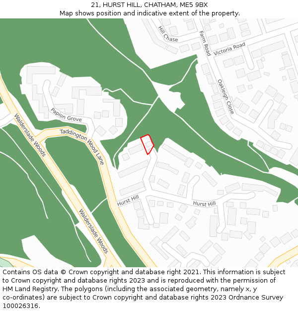 21, HURST HILL, CHATHAM, ME5 9BX: Location map and indicative extent of plot