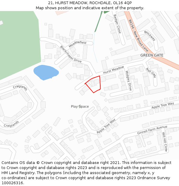 21, HURST MEADOW, ROCHDALE, OL16 4QP: Location map and indicative extent of plot