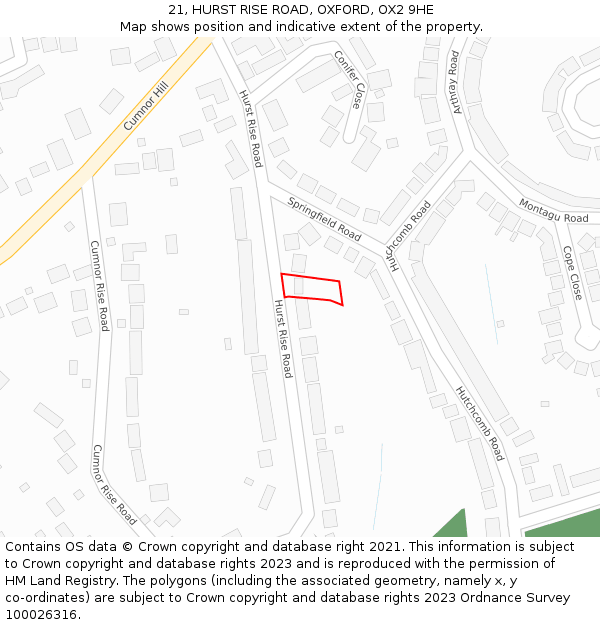 21, HURST RISE ROAD, OXFORD, OX2 9HE: Location map and indicative extent of plot