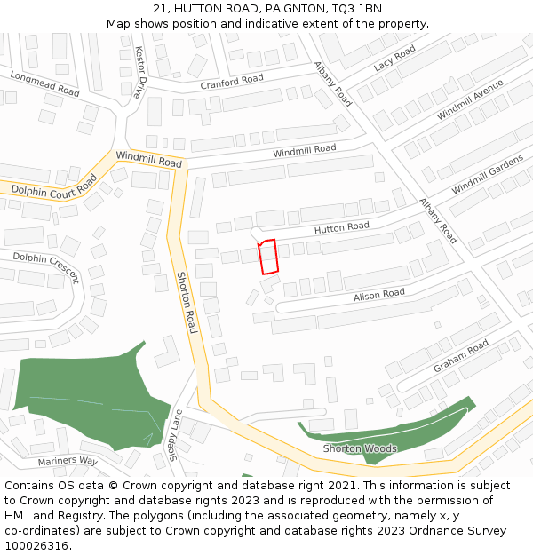 21, HUTTON ROAD, PAIGNTON, TQ3 1BN: Location map and indicative extent of plot
