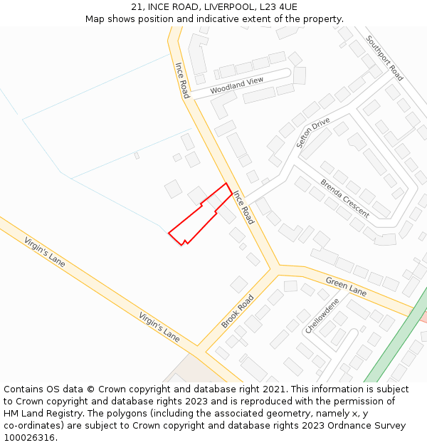 21, INCE ROAD, LIVERPOOL, L23 4UE: Location map and indicative extent of plot