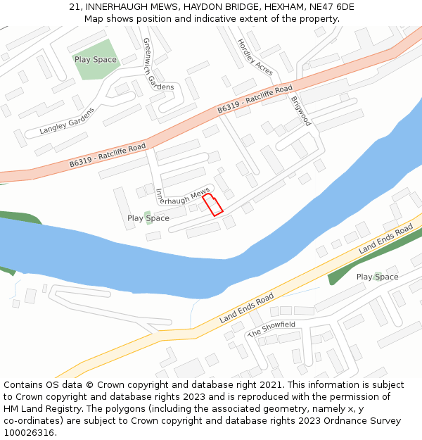 21, INNERHAUGH MEWS, HAYDON BRIDGE, HEXHAM, NE47 6DE: Location map and indicative extent of plot