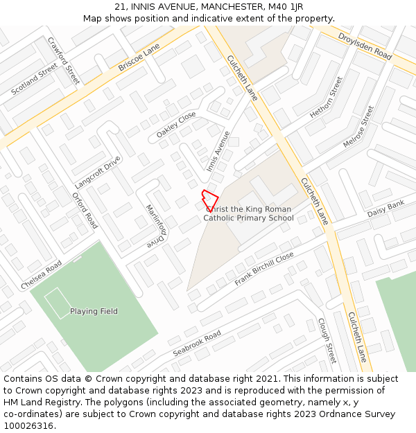 21, INNIS AVENUE, MANCHESTER, M40 1JR: Location map and indicative extent of plot