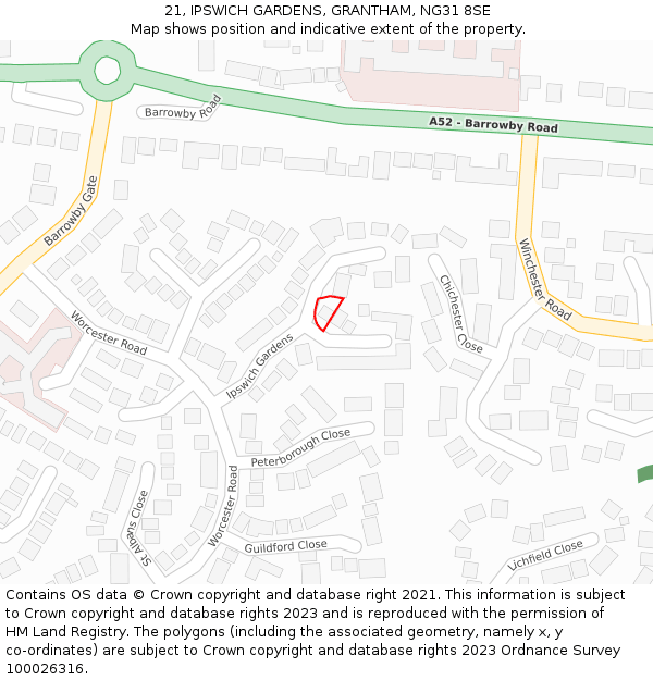 21, IPSWICH GARDENS, GRANTHAM, NG31 8SE: Location map and indicative extent of plot