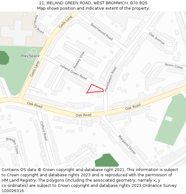 21, IRELAND GREEN ROAD, WEST BROMWICH, B70 8QS: Location map and indicative extent of plot