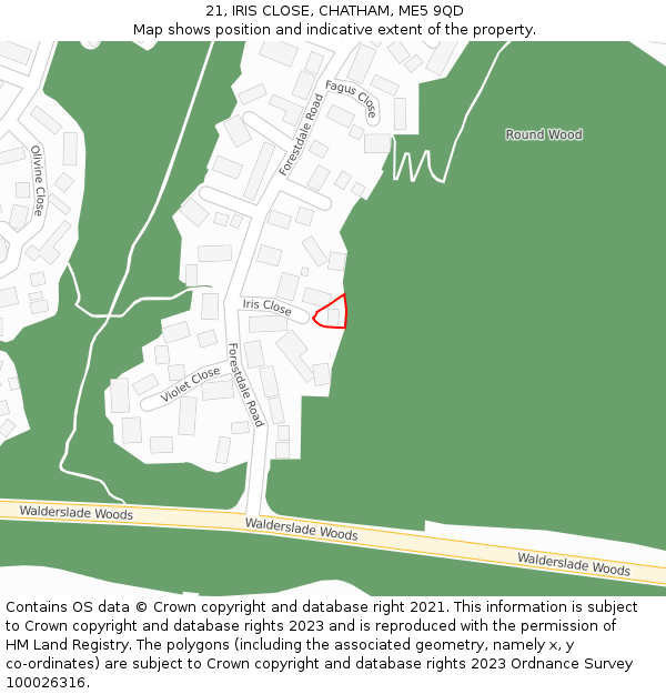 21, IRIS CLOSE, CHATHAM, ME5 9QD: Location map and indicative extent of plot