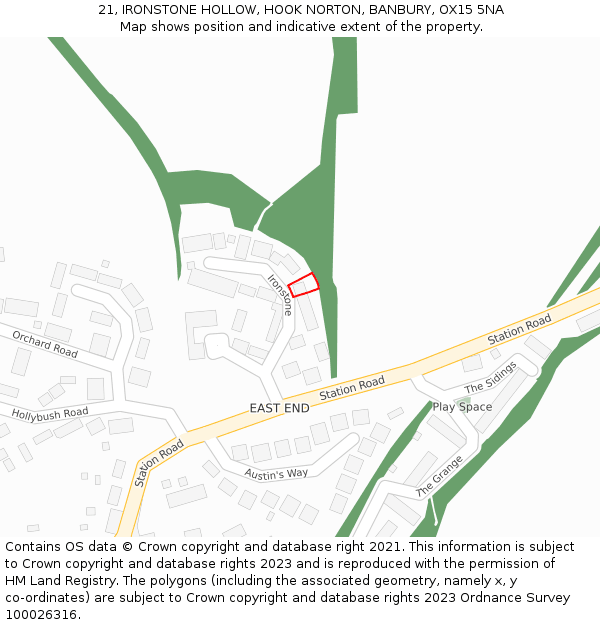 21, IRONSTONE HOLLOW, HOOK NORTON, BANBURY, OX15 5NA: Location map and indicative extent of plot