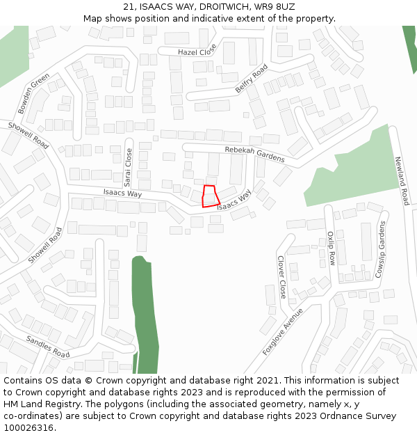 21, ISAACS WAY, DROITWICH, WR9 8UZ: Location map and indicative extent of plot