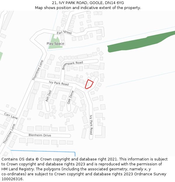 21, IVY PARK ROAD, GOOLE, DN14 6YG: Location map and indicative extent of plot