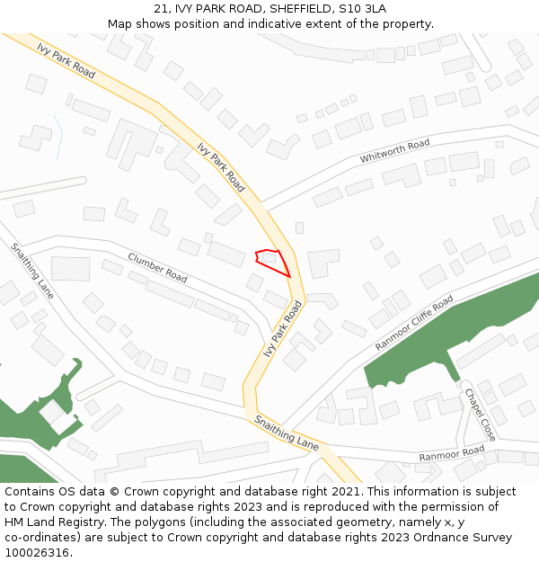 21, IVY PARK ROAD, SHEFFIELD, S10 3LA: Location map and indicative extent of plot