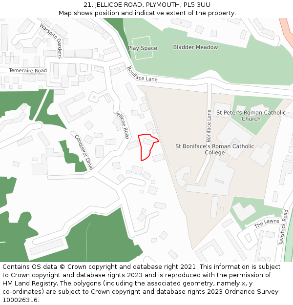 21, JELLICOE ROAD, PLYMOUTH, PL5 3UU: Location map and indicative extent of plot