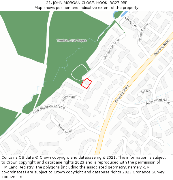 21, JOHN MORGAN CLOSE, HOOK, RG27 9RP: Location map and indicative extent of plot