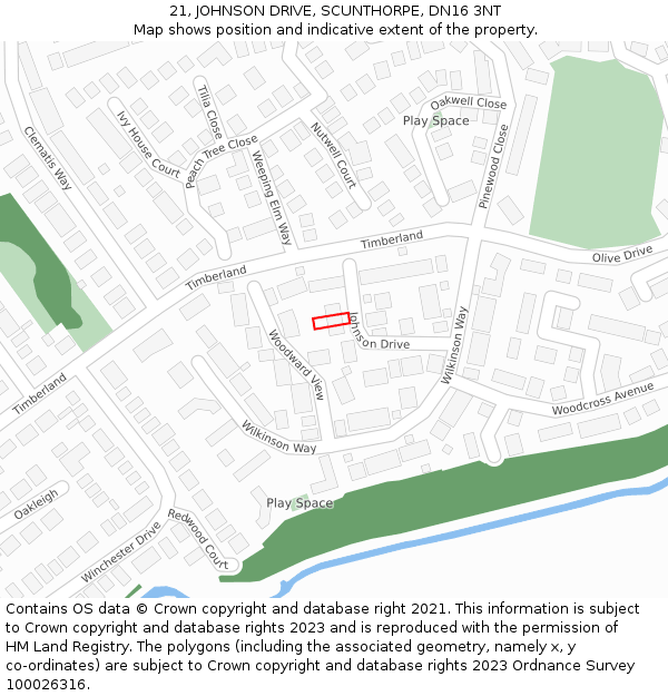 21, JOHNSON DRIVE, SCUNTHORPE, DN16 3NT: Location map and indicative extent of plot