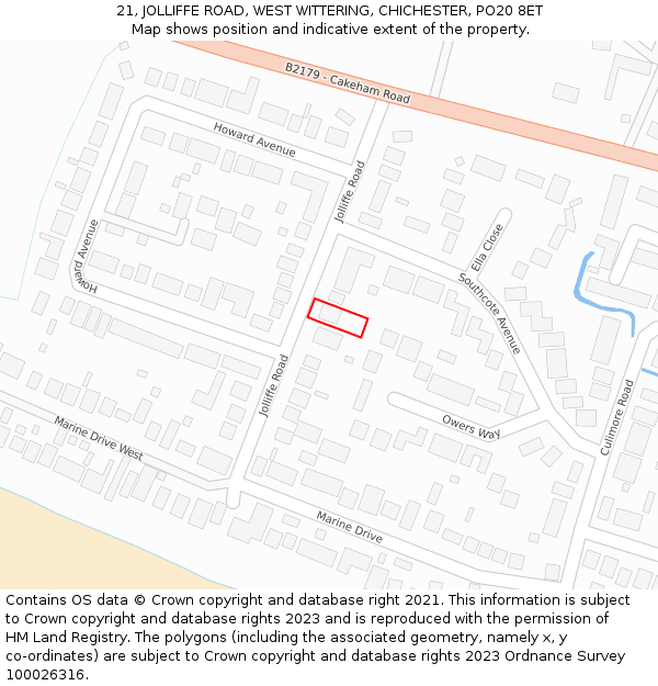 21, JOLLIFFE ROAD, WEST WITTERING, CHICHESTER, PO20 8ET: Location map and indicative extent of plot