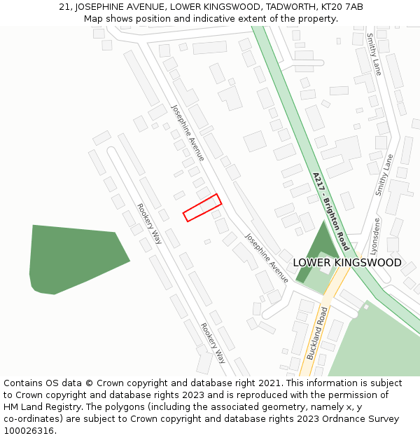 21, JOSEPHINE AVENUE, LOWER KINGSWOOD, TADWORTH, KT20 7AB: Location map and indicative extent of plot