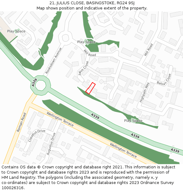 21, JULIUS CLOSE, BASINGSTOKE, RG24 9SJ: Location map and indicative extent of plot