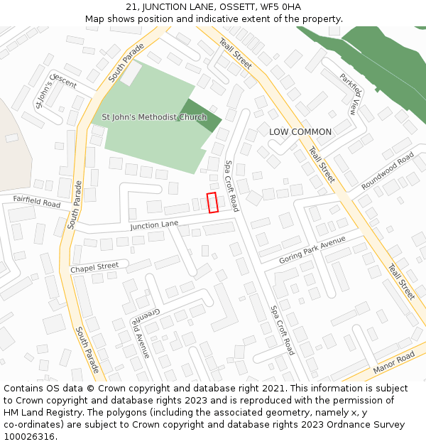 21, JUNCTION LANE, OSSETT, WF5 0HA: Location map and indicative extent of plot