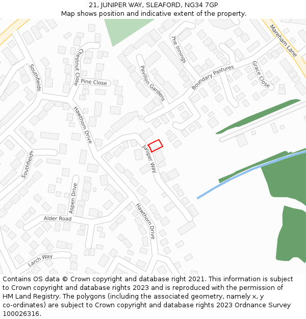21, JUNIPER WAY, SLEAFORD, NG34 7GP: Location map and indicative extent of plot