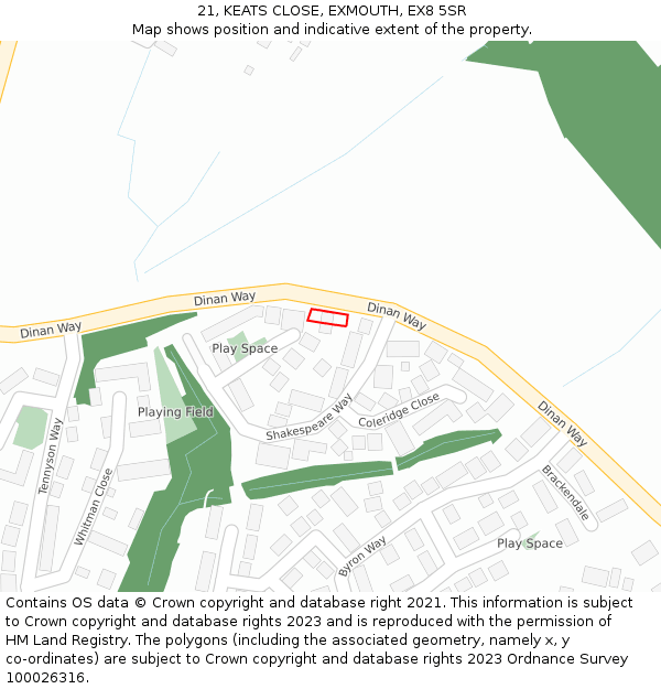 21, KEATS CLOSE, EXMOUTH, EX8 5SR: Location map and indicative extent of plot