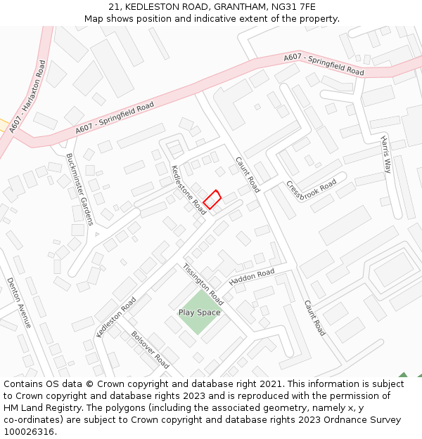 21, KEDLESTON ROAD, GRANTHAM, NG31 7FE: Location map and indicative extent of plot