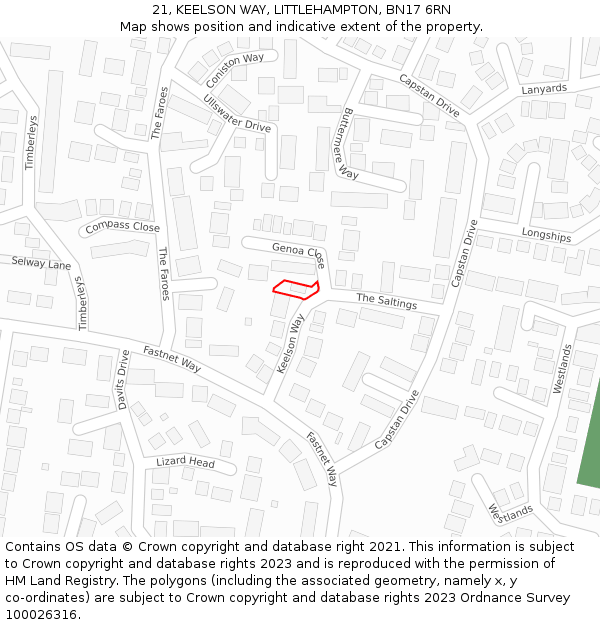21, KEELSON WAY, LITTLEHAMPTON, BN17 6RN: Location map and indicative extent of plot